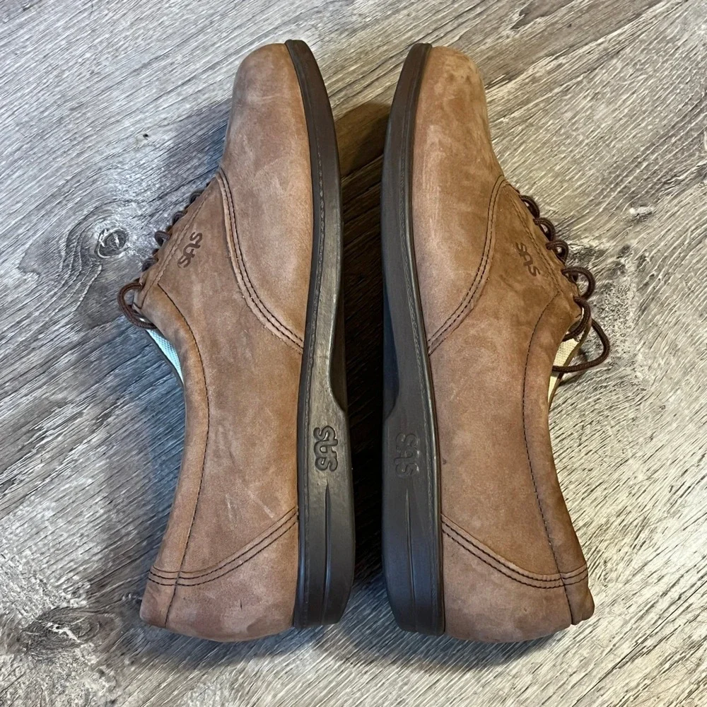 SAS Siesta Brown Nubuck Leather Walking Shoes Flats Womens 8.5 W Tripad Comfort